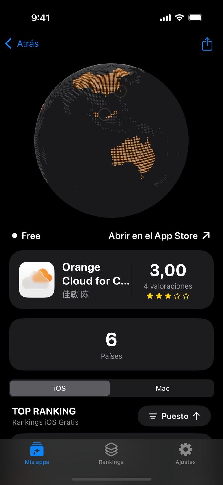 Apolu para iPhone mostrando en un globo los países donde una app seguida está en la lista